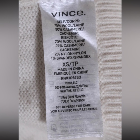 VINCE 30% cashmere 70% wool 100% soft & warm~ cream color knit sweater size S - Picture 6 of 7